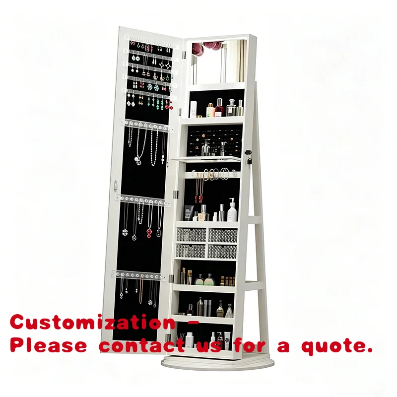 custom.Modern Freestanding Jewelry Armoire 360 Swivel Base Lockable Cost-effective Bedroom Apartment Salon Furni