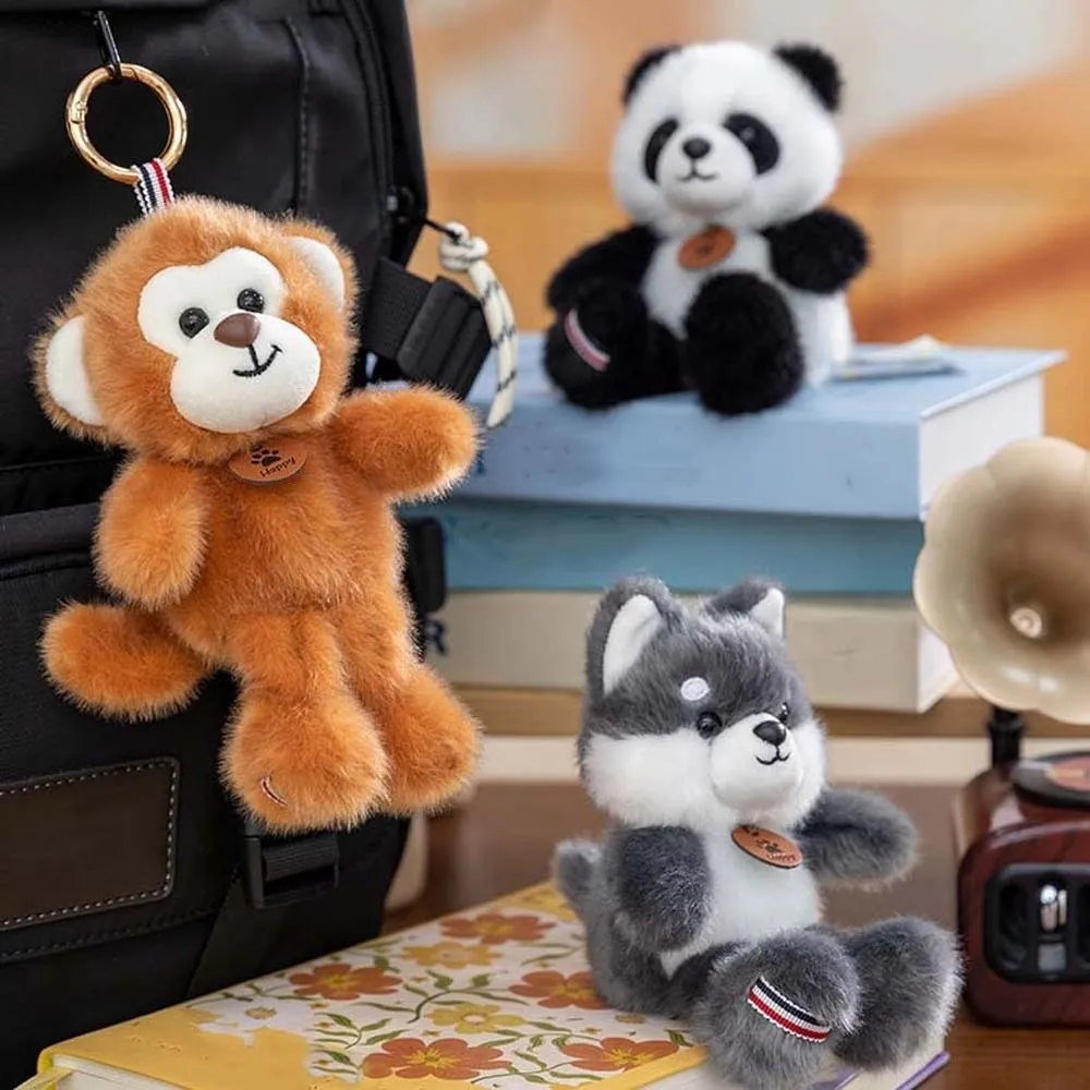Cute Cartoon Animal Key Ring Bee Soft Cat Dog Pendant Polyester Giant Panda Monkey Key Chain for Gifts