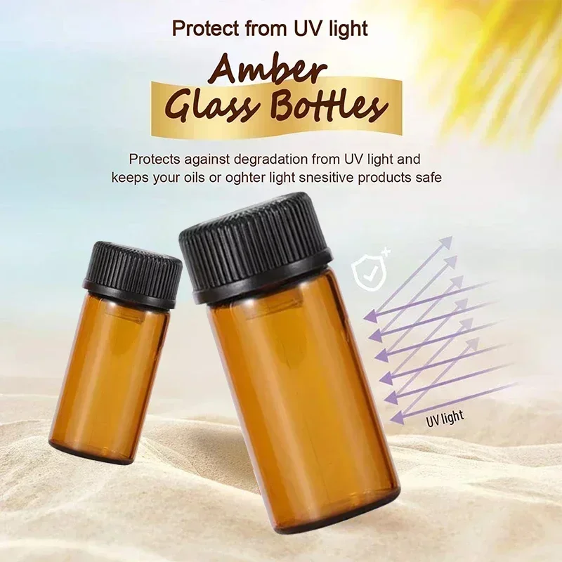 

5PCS 1/2/3/5ml Mini Brown Glass Bottles with Orifice Reducers Set for Perfume DIY Sample Vials Portable Essential Oil Wholesale