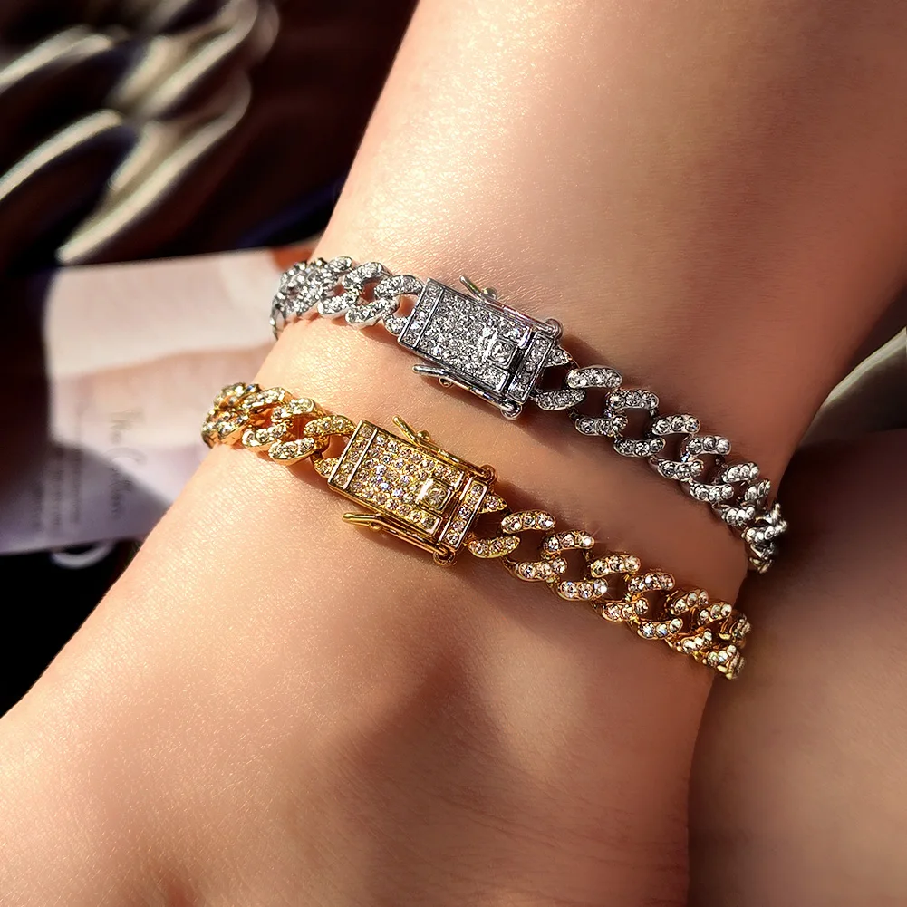 Flatfoosie 패션 블라인드 라인 석 쿠바 링크 체인 여성용 앵클릿 크리스탈 발 체인 팔찌 비치 앵클릿 쥬얼리