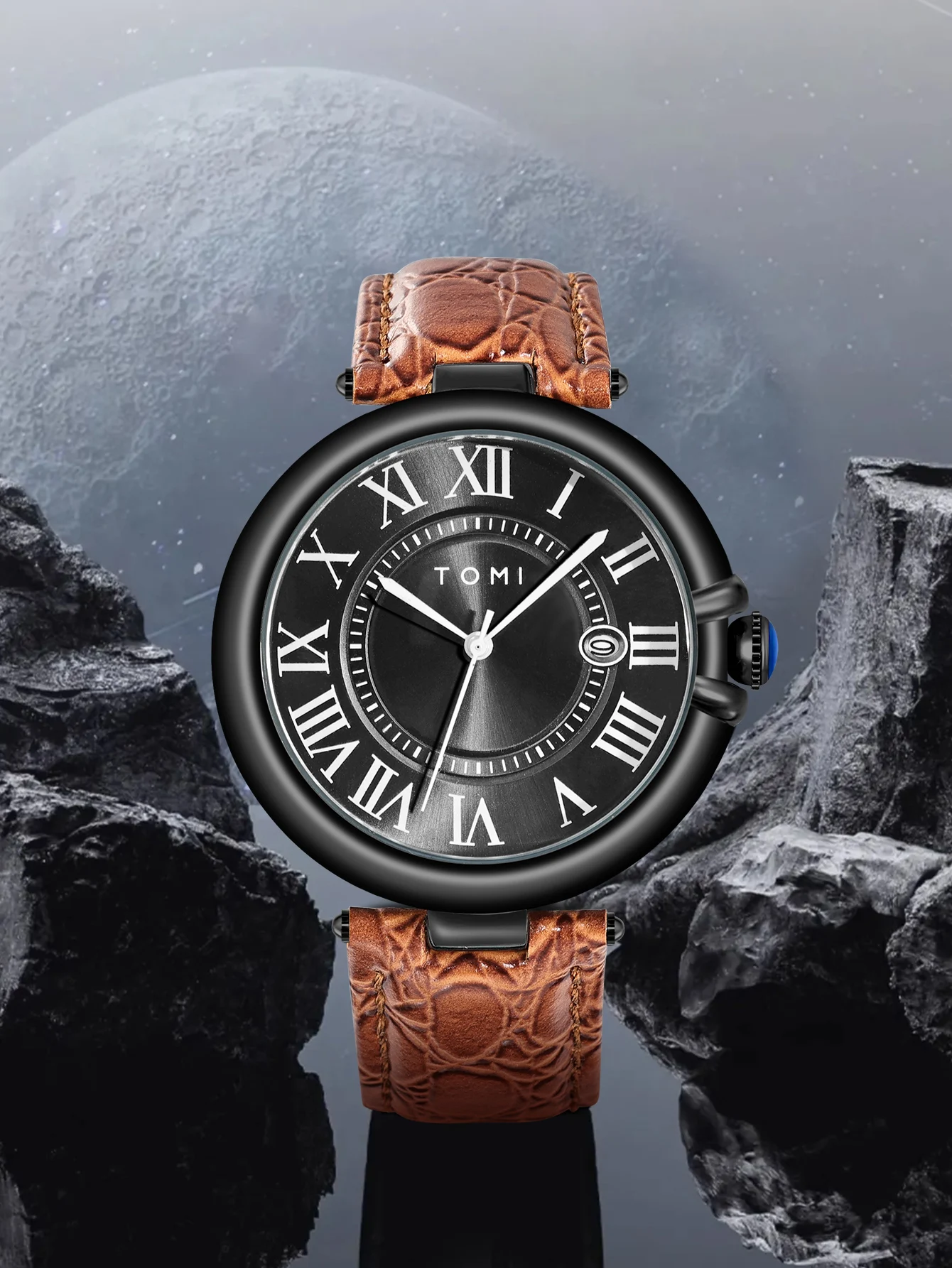 TOMI Men's Watch Simple Fashion Watch Calendar Leather Grain Band Casual Quartz Expression Couple Watch Christmas Gift for Men