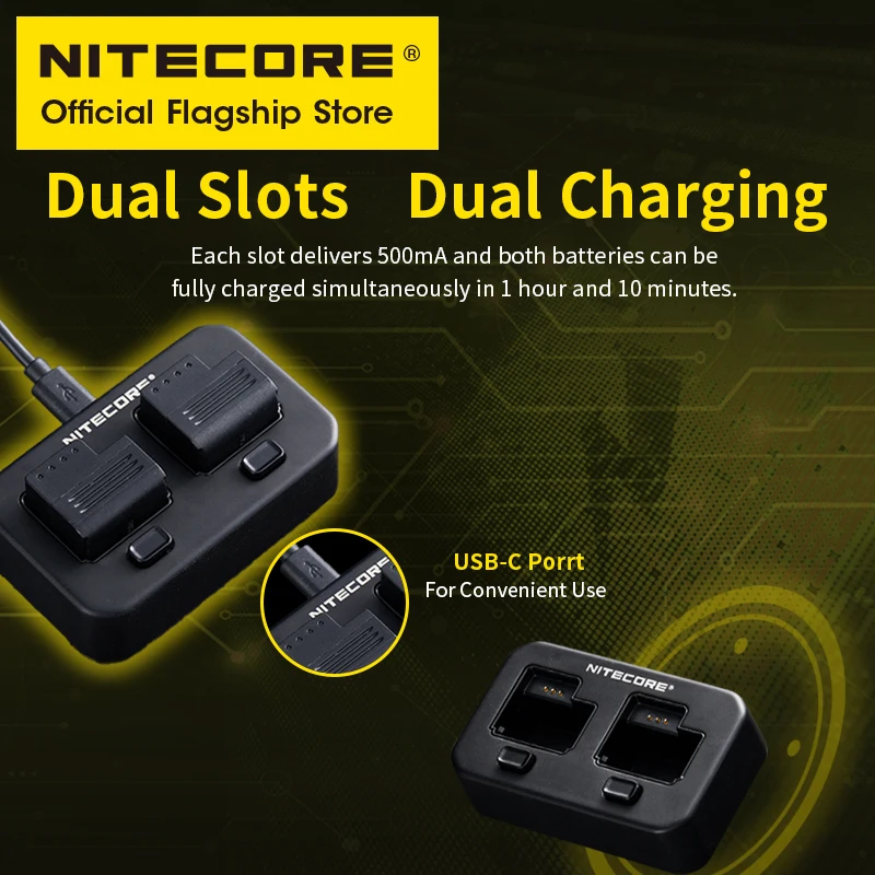 NITECORE PLC500 USB-C Dual-Slot Charger 71g 500mA Output For PLB500 Battery