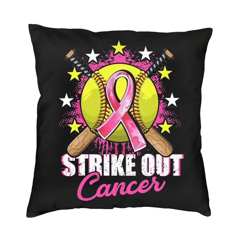 Strike Out Breast Cancer Awareness Day Pink Ribbon Softball Cushion Cover 40x40cm Soft Luxury Pillow Case Home Decoration