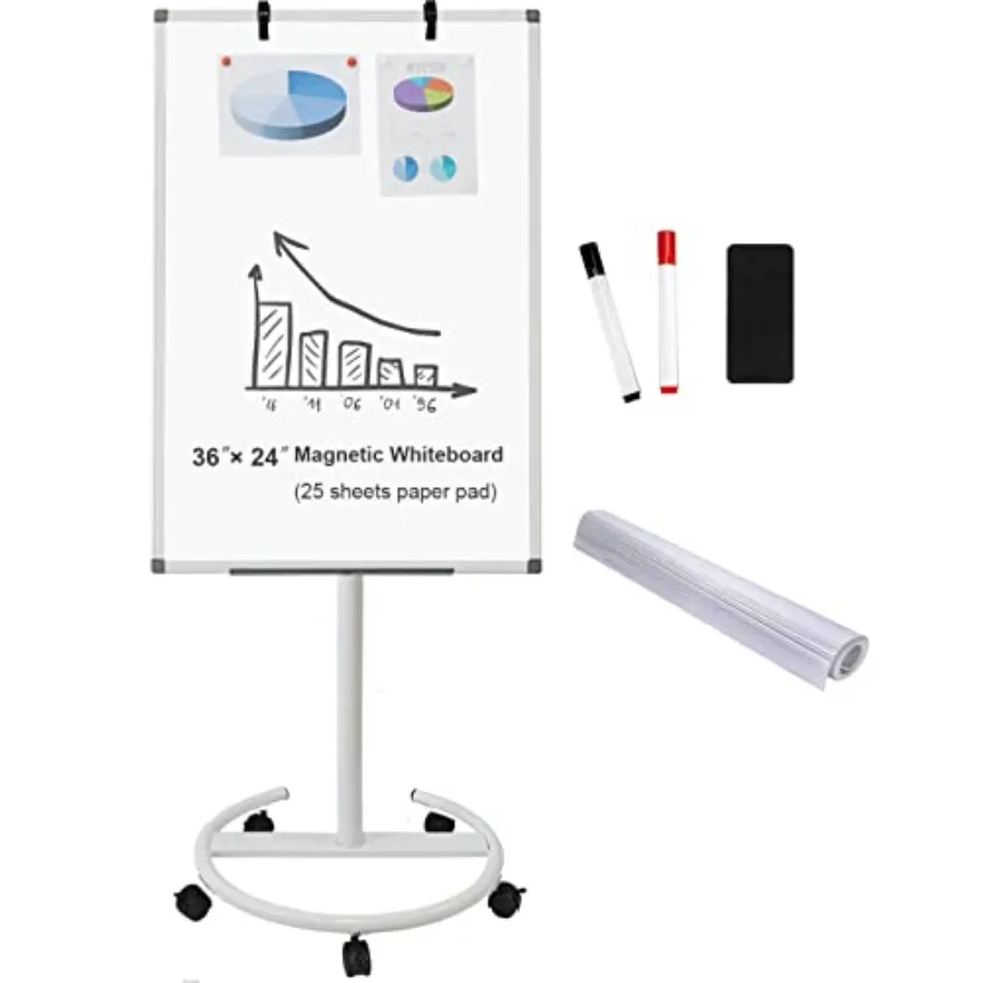 

Мобильная магнитная доска для сухого стирания 36x24 дюйма, портативная, на регулируемой подставке, флипчарт-доска с подставкой