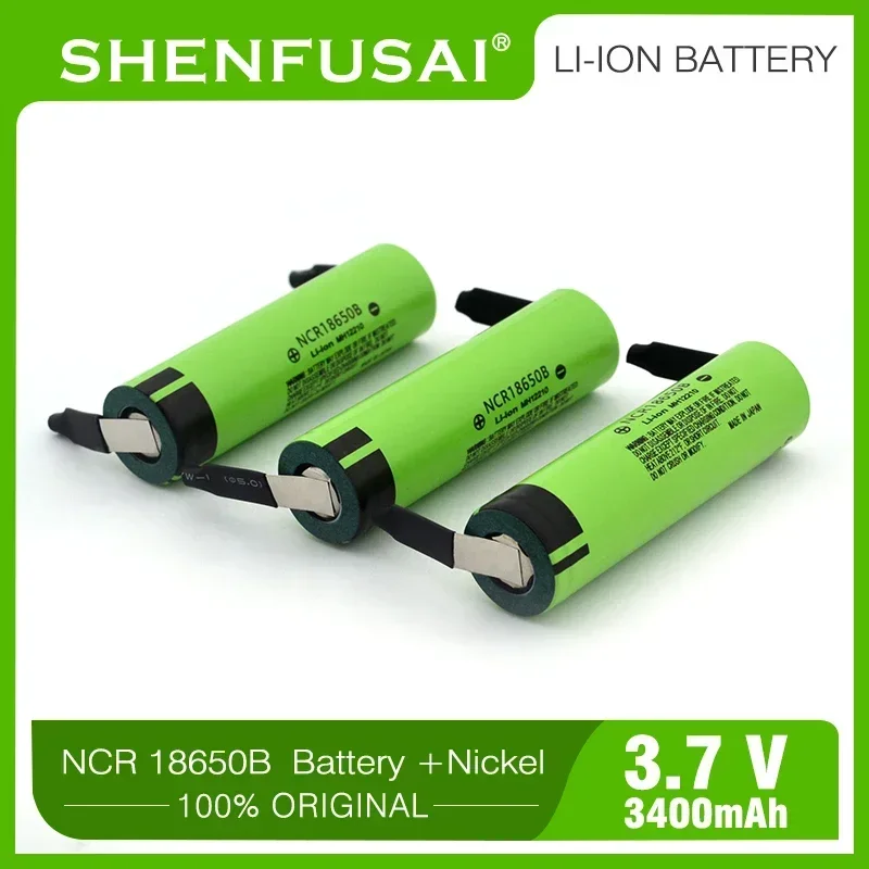 Lithium ion rechargeable battery 18650 3.7V 3400mAh, high-power discharge 30A, high current DIY nickel strip