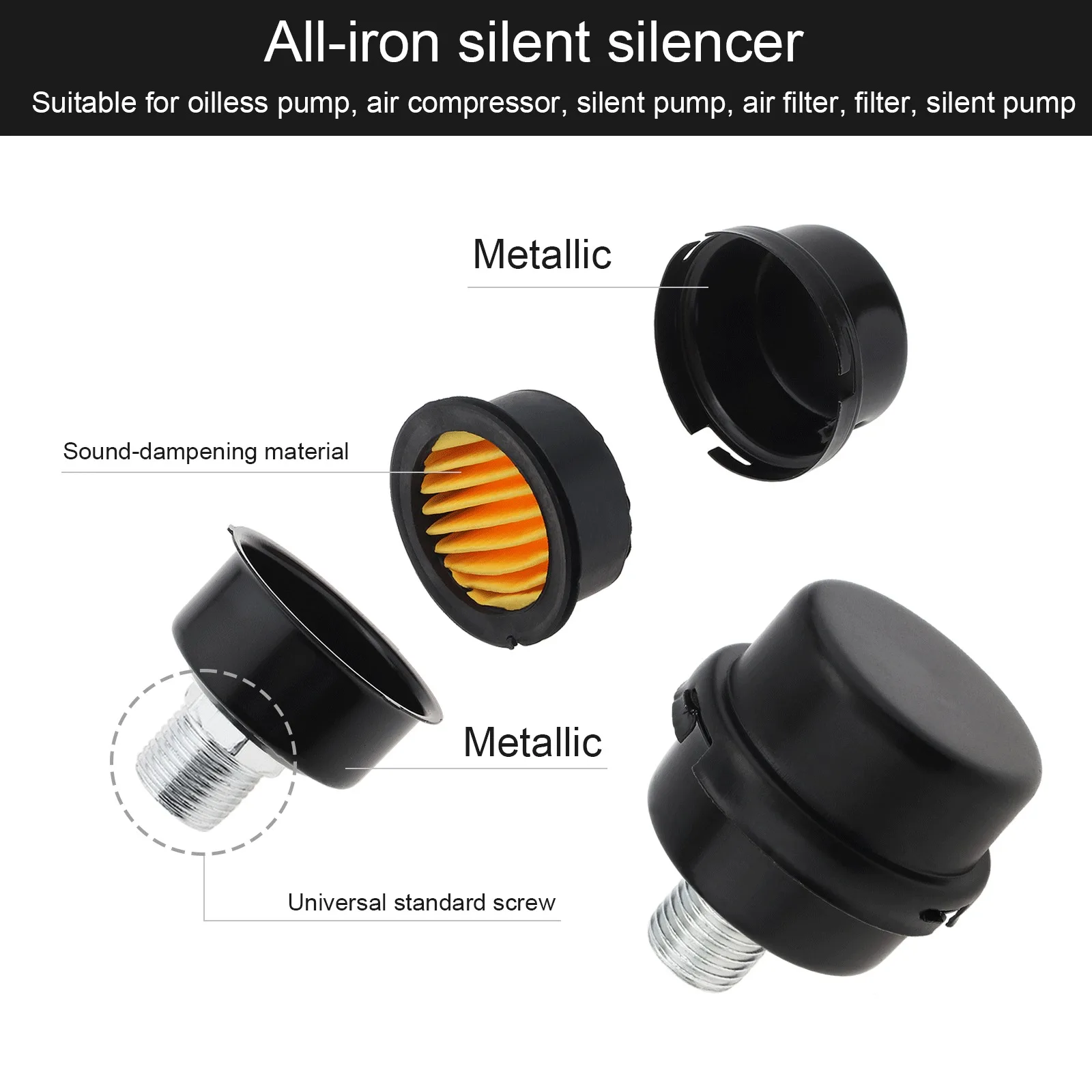 1/2 inch Thread Air Compressor Silencer Intake Filter Sound Noise Muffler Air Compressor Parts for Generator Blower Exhaust Port