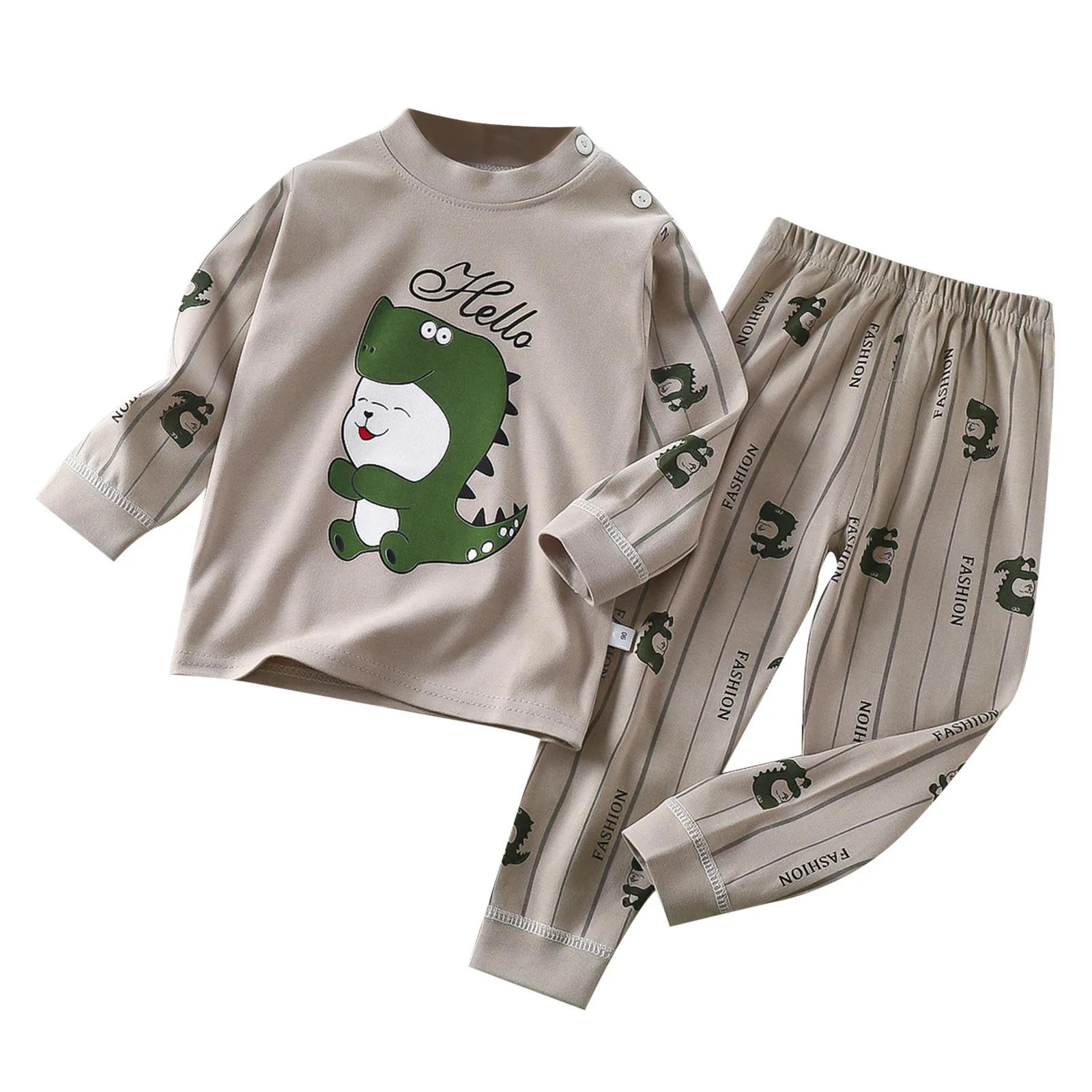 Boys Girls Pajama Sets Dinosaur Print Long Sleeve Cute T-Shirt Tops with Pants Toddler Baby Spring Autumn Sleeping Clothes