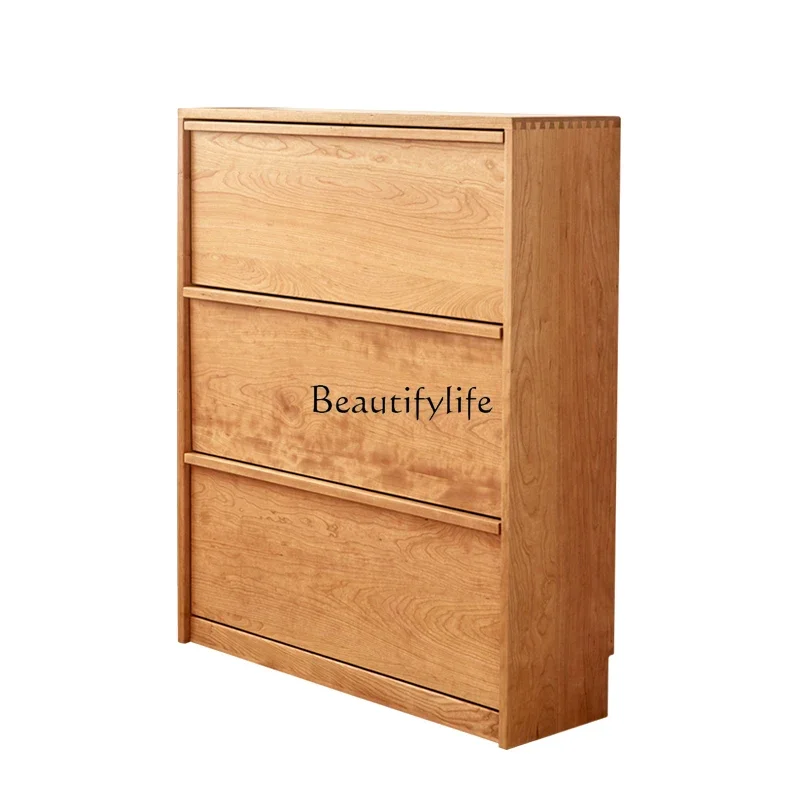 4  Nordic Small Apartment Flip Shoe Cabinet Home Entrance Large Capacity Solid Wood Storage Shoe Rack