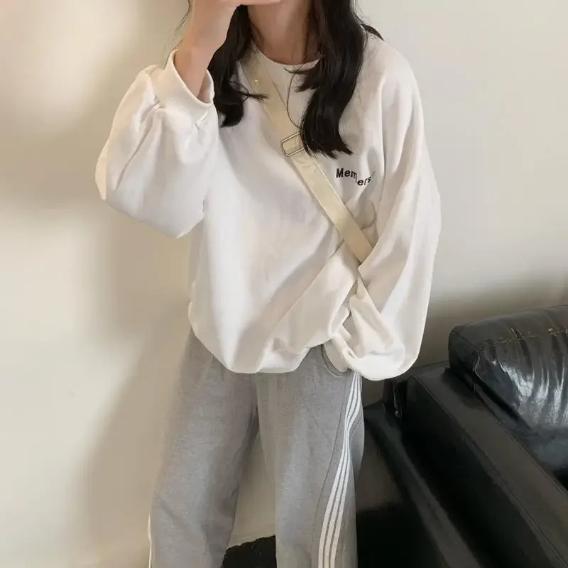 Hoodies Women O-neck Letter All-match Thin Sweatshirt Students Chic Fashion Long Sleeve Vintage Outwork Teens New Casual Simple