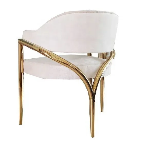 -Light Luxury Stainless Steel Velvet Dining Chair Dining Room  Gold Metal Legs Leisure Chair Modern Soft Armchair in Living Room view 4