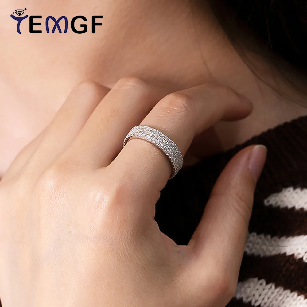

TEMGF Full 1.5mm Moissanite Ring 925 Sterling Sliver Couple Rows Ring With GRA Woman Man Party Fashion Sparkling Fine Jewelry