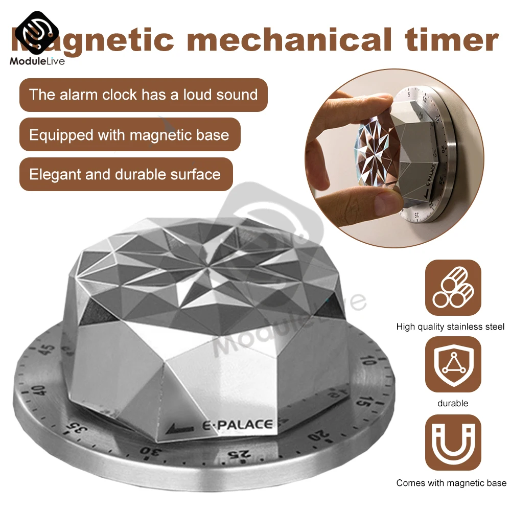 Mechanical Alarm Clock Magnetic Kitchen Timer Stainless Steel Timer Baking Reminder for Learning Time Management for Cook Study