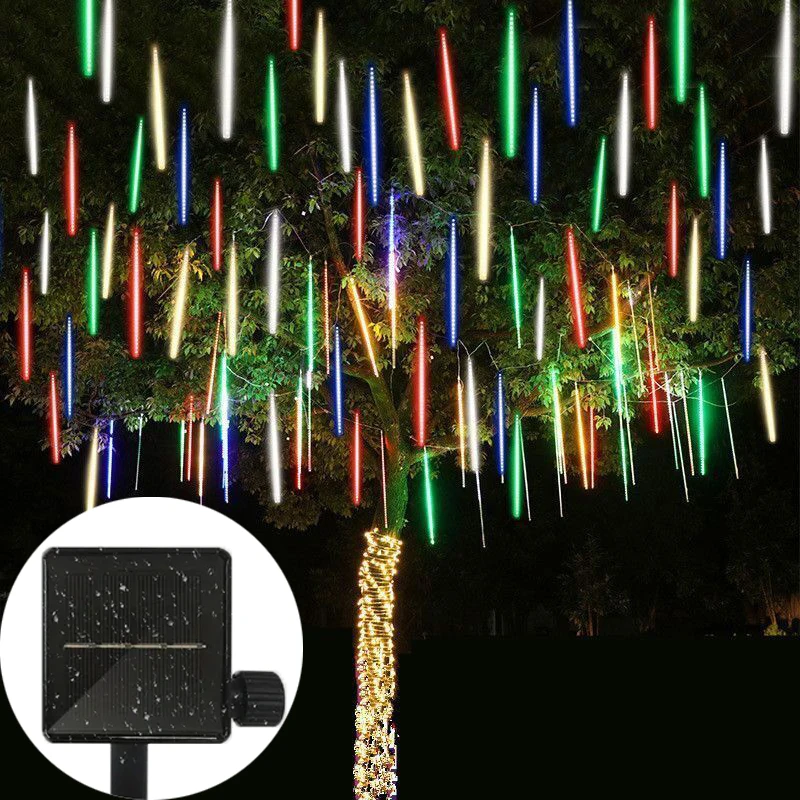 

Fairy Garden Decor Solar LED Meteor Shower Light Holiday String Light Outdoor Street Wedding Party Garland Christmas Decorations