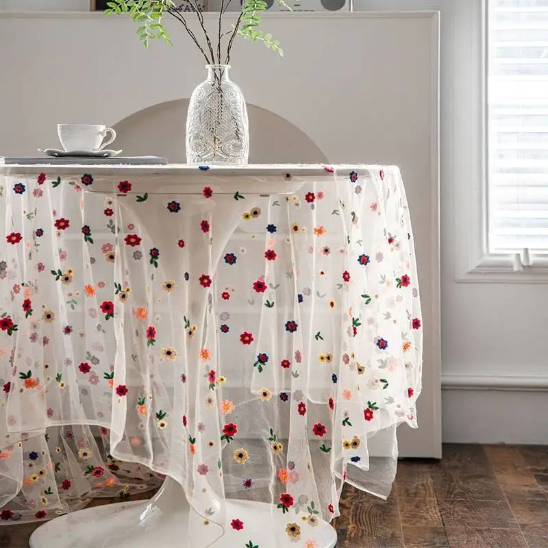 Small Fresh Tablecloth Colored Embroidery White Yarn Dessert Table Decoration Simple Beautiful Background Yarn Nail Art Photo