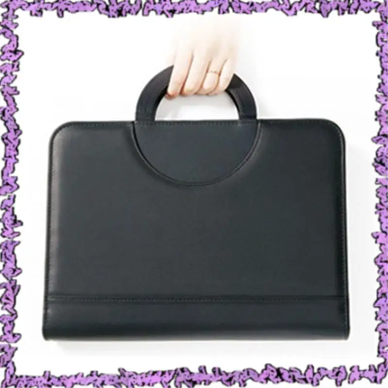 SCLL-A4 Zipper Calculator Binder Conference File Pad Folder Briefcase Tablet Portable Circular Handle File Bag