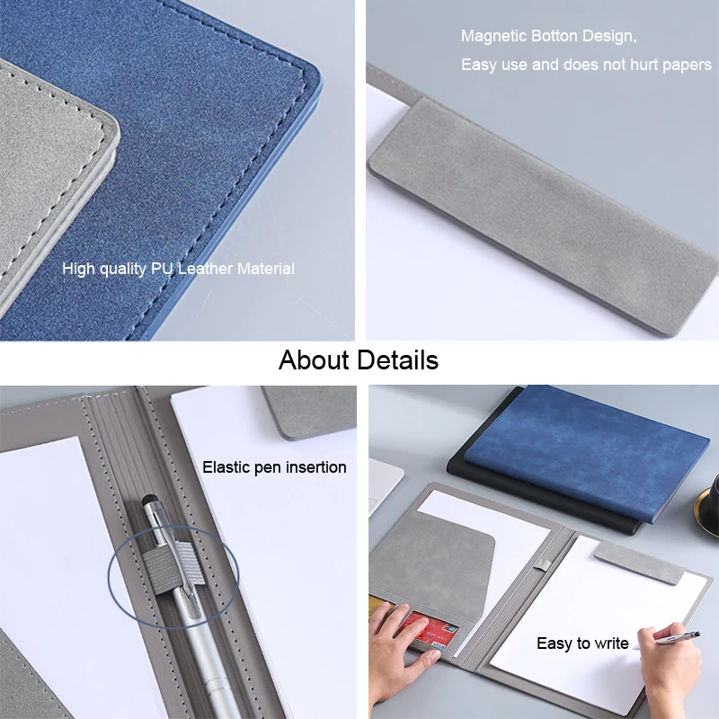 University A4 Leather Padfolio Portfolio Folder Magnetic Clipboard Business Executive Folders Documents Holder Organizer Office