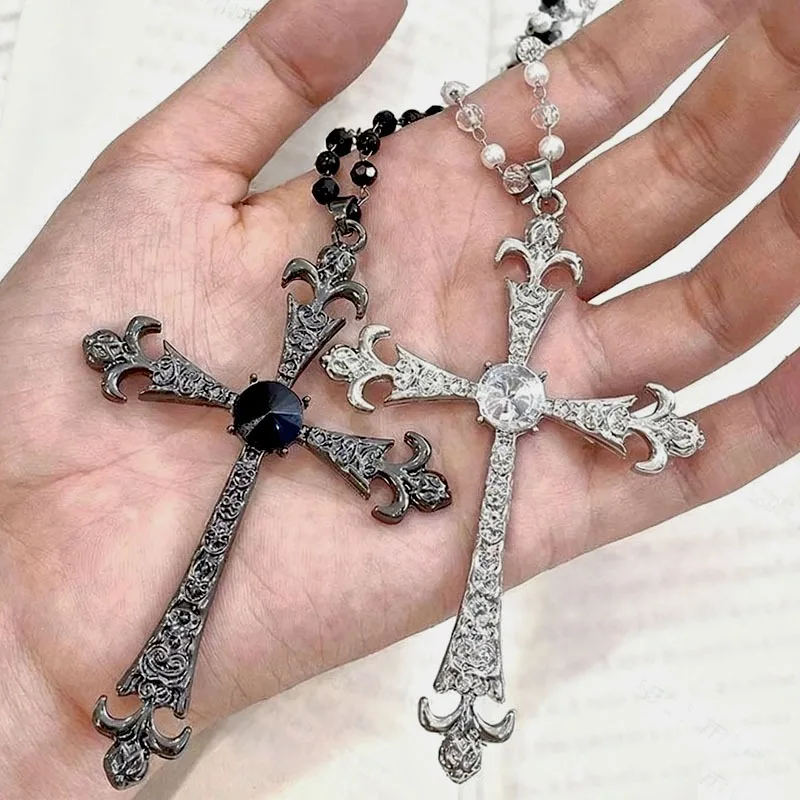 2025 nuevo collar de Cruz gótica Vintage Y2k collar de clavícula gargantilla larga de moda Zirconia estilo único para mujeres y hombres