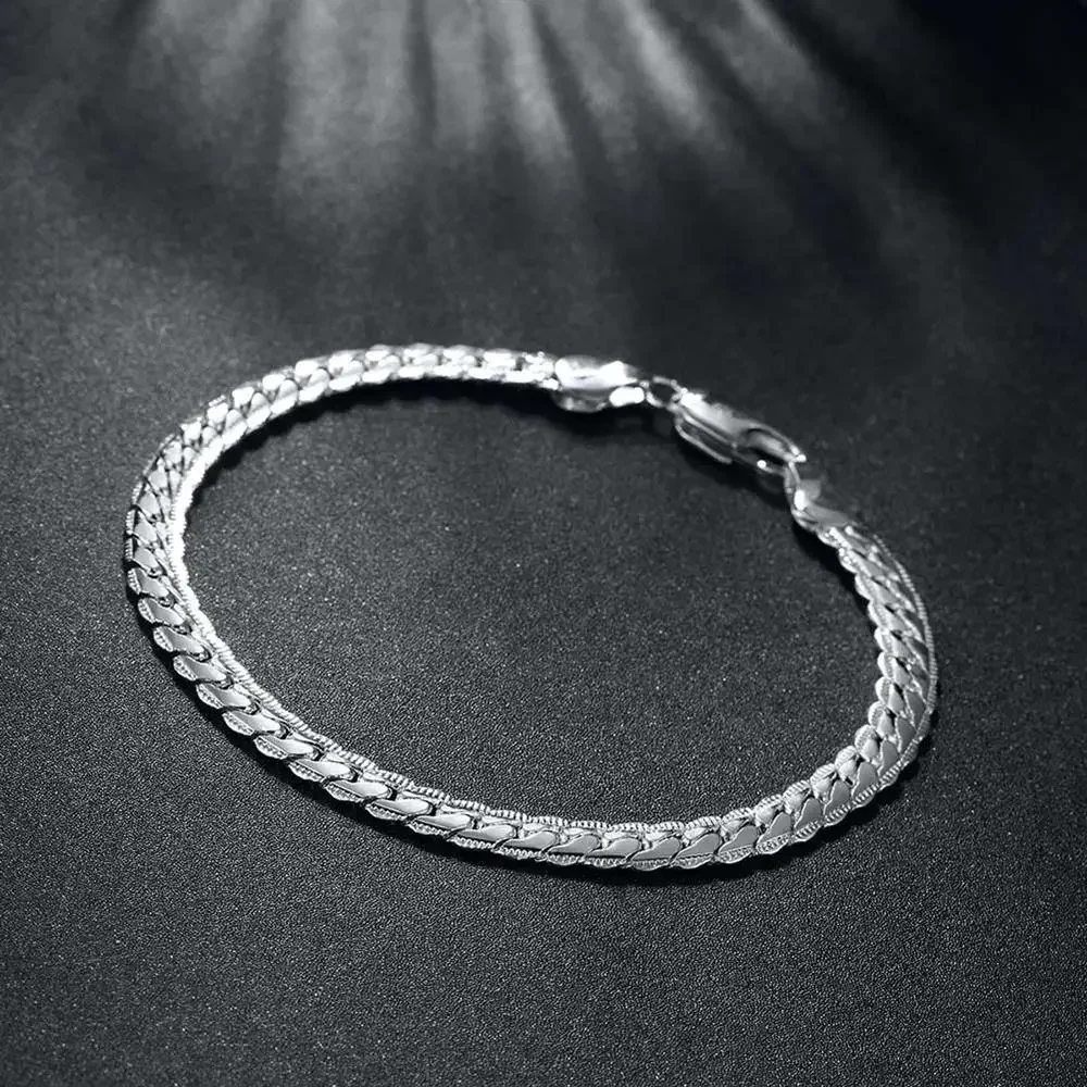 New Wholesale Hot Special 5MM Flat Chain 925 Sterling Silver Bracelets Necklace Jewelry Set For Men Women Fashion Party Wedding