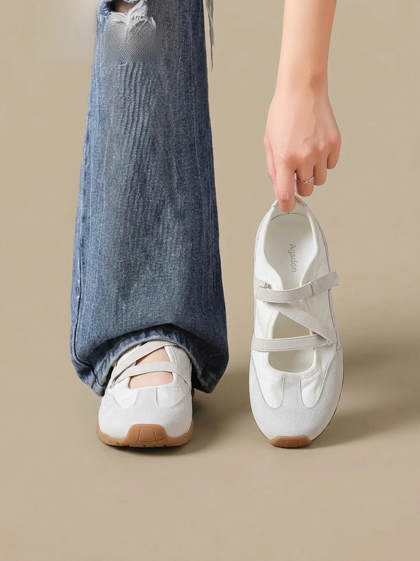 

Agsdon Mary Jane Sports Sandals Women's 2026 New Summer Breathable Casual Ballet Dequn Shoes Low Help round Toe Flat Bottom