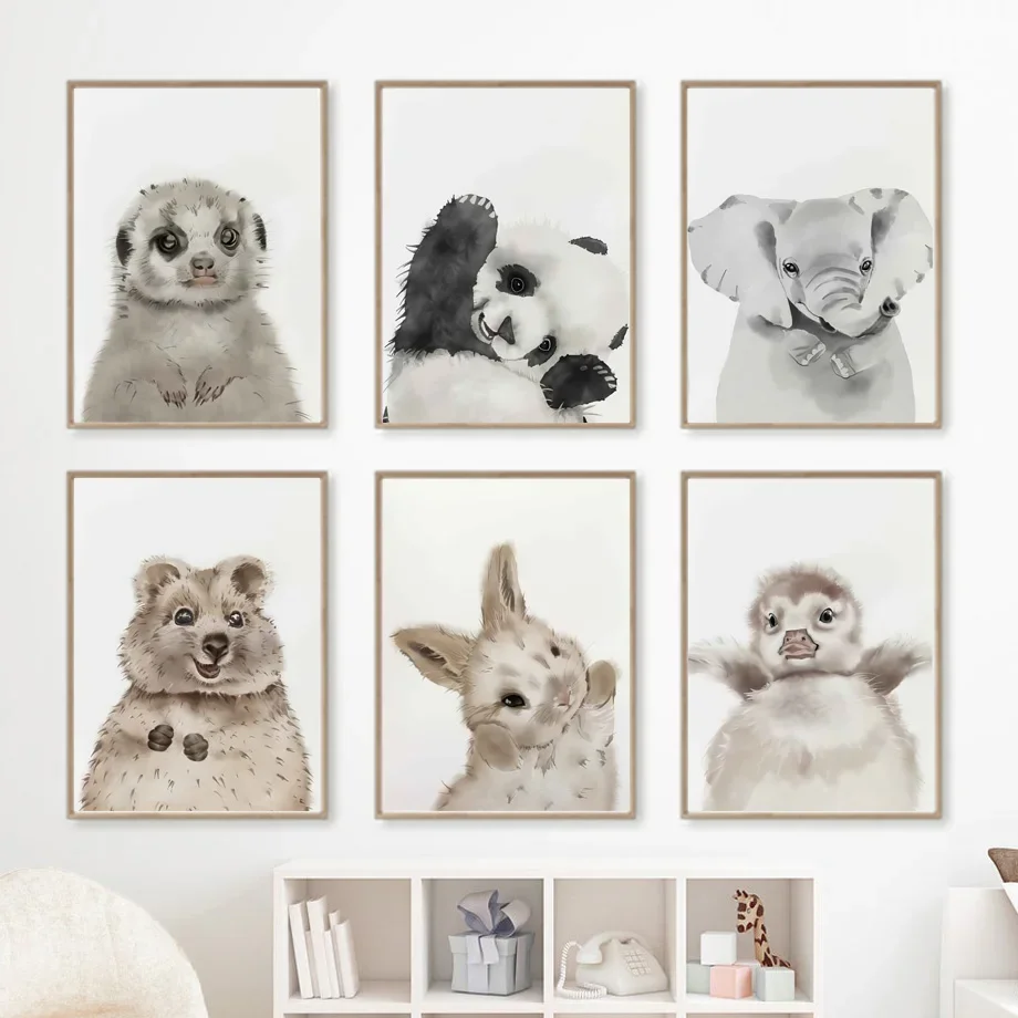 

Cute Animal Panda Puffer Lion Rabbit Duck Wall Art Canvas Painting Nordic Posters And Prints Wall Pictures Kids Room Home Decor