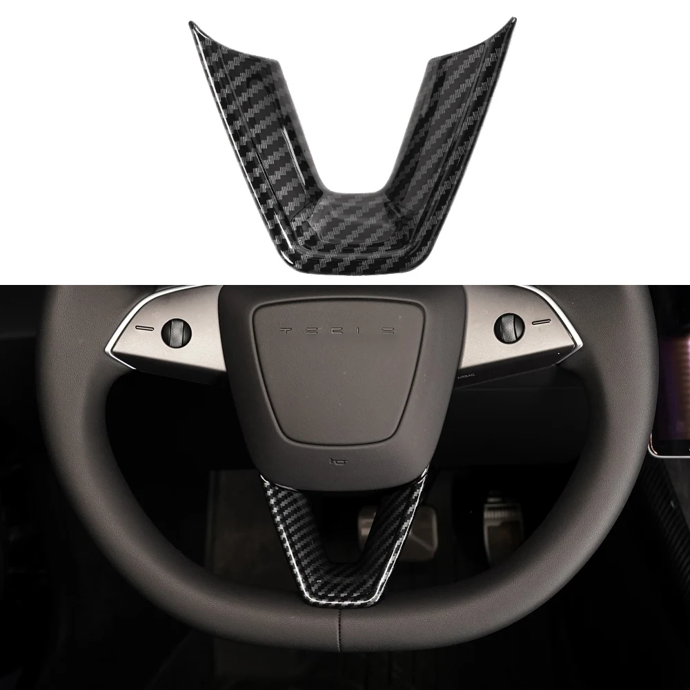 Steering Wheel Patch for Tesla Model 3 Highland ABS Carbon Fiber Steering Wheel U-shaped Protective Cover 2024 New Sticker