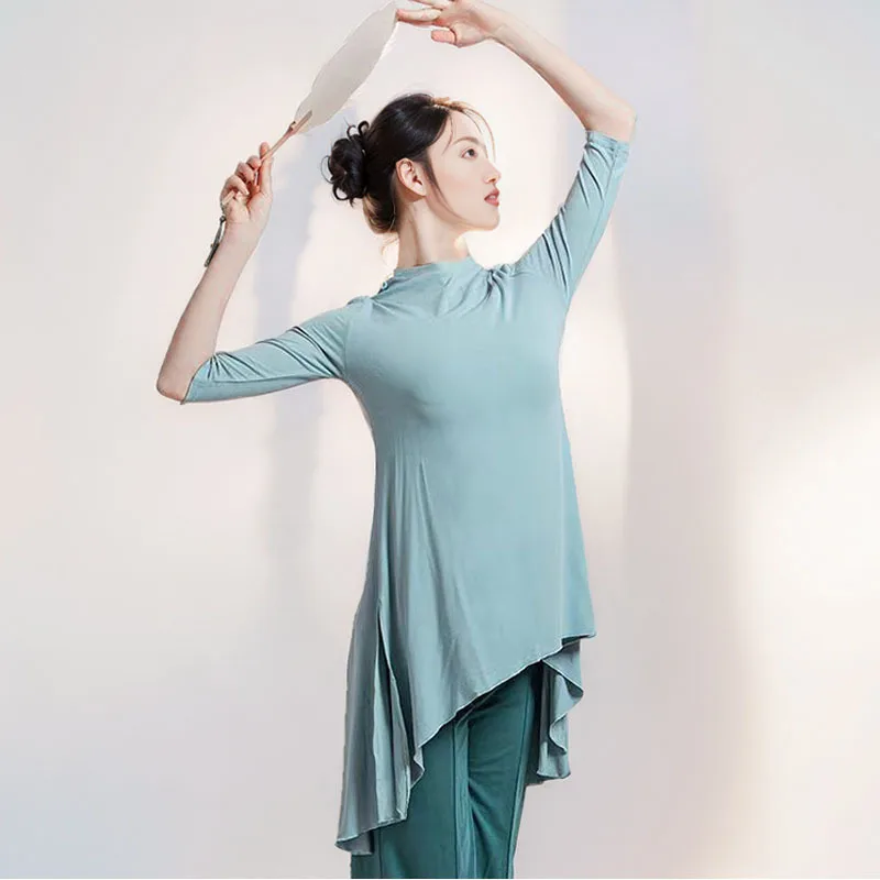 

Five-quarter-sleeved top with irregular split ends and hem dance suit, national classical dance practice suit, adult