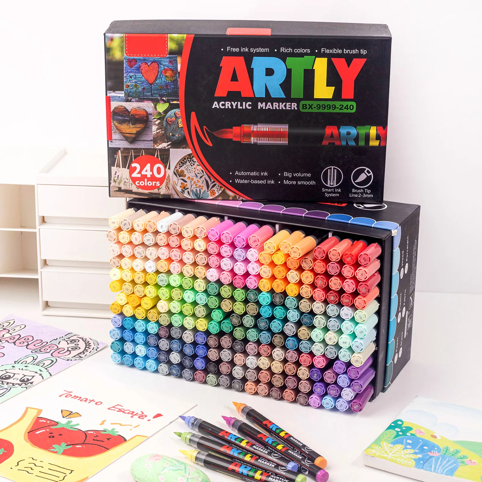 

Acrylic Paint Markers Brush Tip Direct Liquid Layerable Pens for Canvas Rock Painting DIY Scrapbook Art Supplies