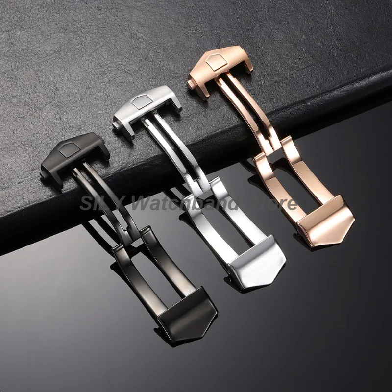 18 مللي متر 20 مللي متر الفولاذ المقاوم للصدأ للطي مشبك معدني مشبك ساعة ل تاغ هوير كاليرا حزام من الجلد للطي المشبك زر ساعة مزدوج #5