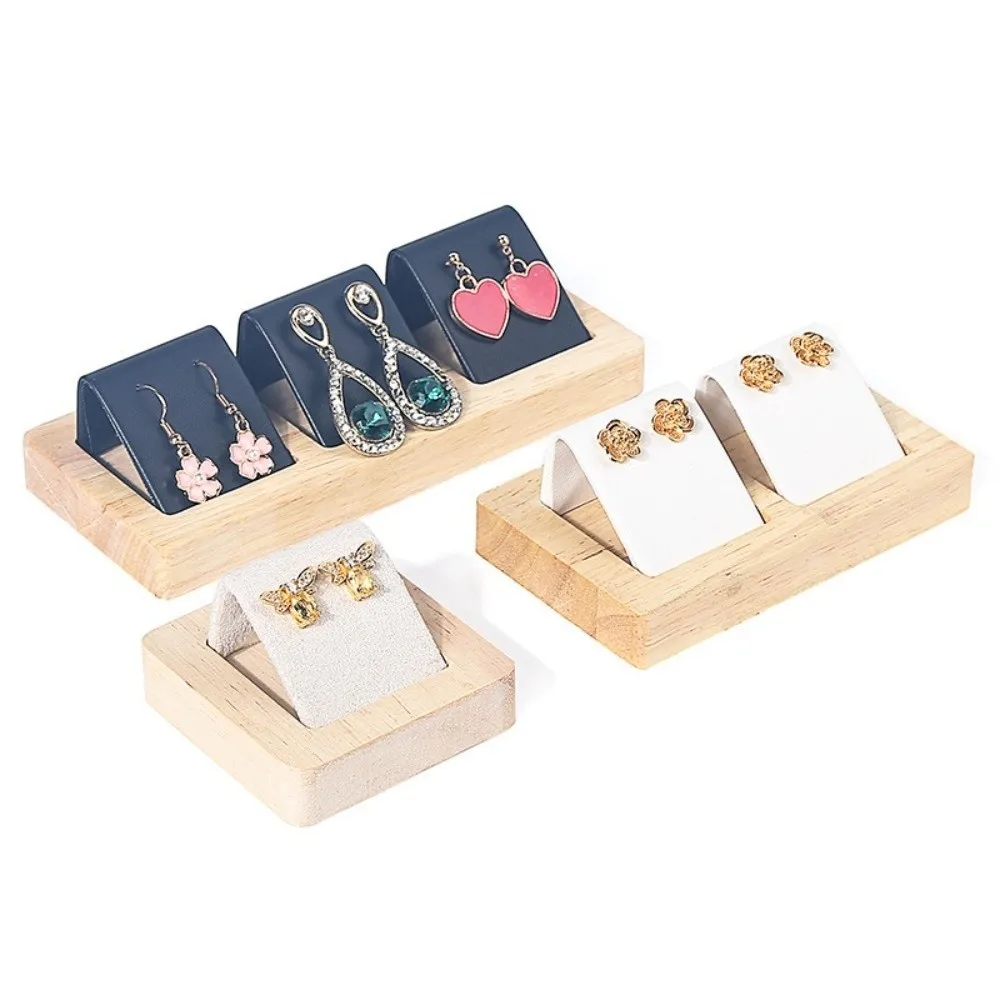 

New Bamboo Wood Earrings Display Stand DIY Velvet Detachable Props Show Stand PU Leather Jewellery Storage Stand Window Counter