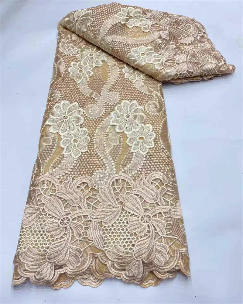 新作のツートンカラーのポリエステル刺繍ドレス、刺繍生地のドレス