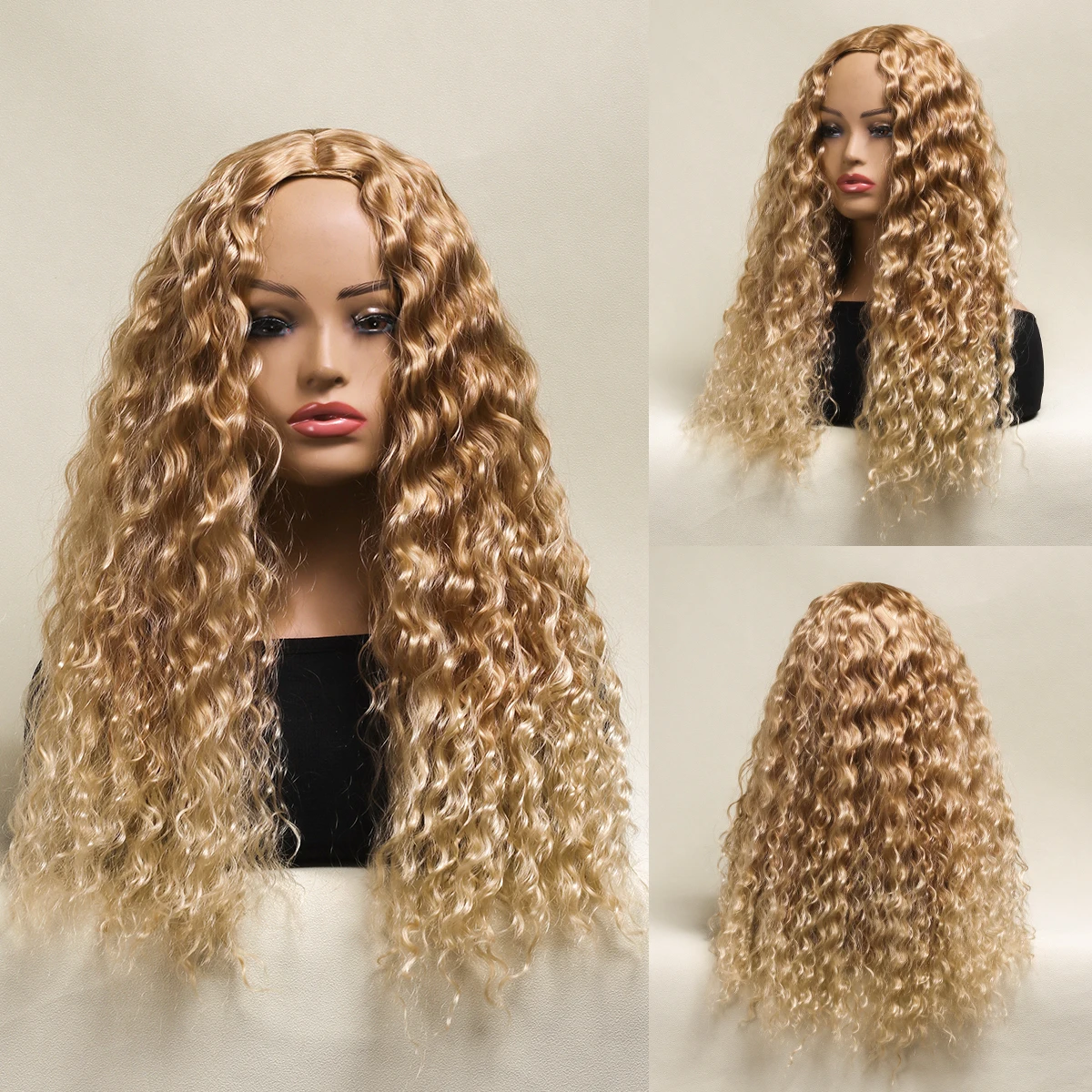 Perruque Synthétique Bouclée de 26 Pouces pour Femme, Longue, Fendue au Centre de 2006 Sans leur, Dorée, pour un Usage Quotidien