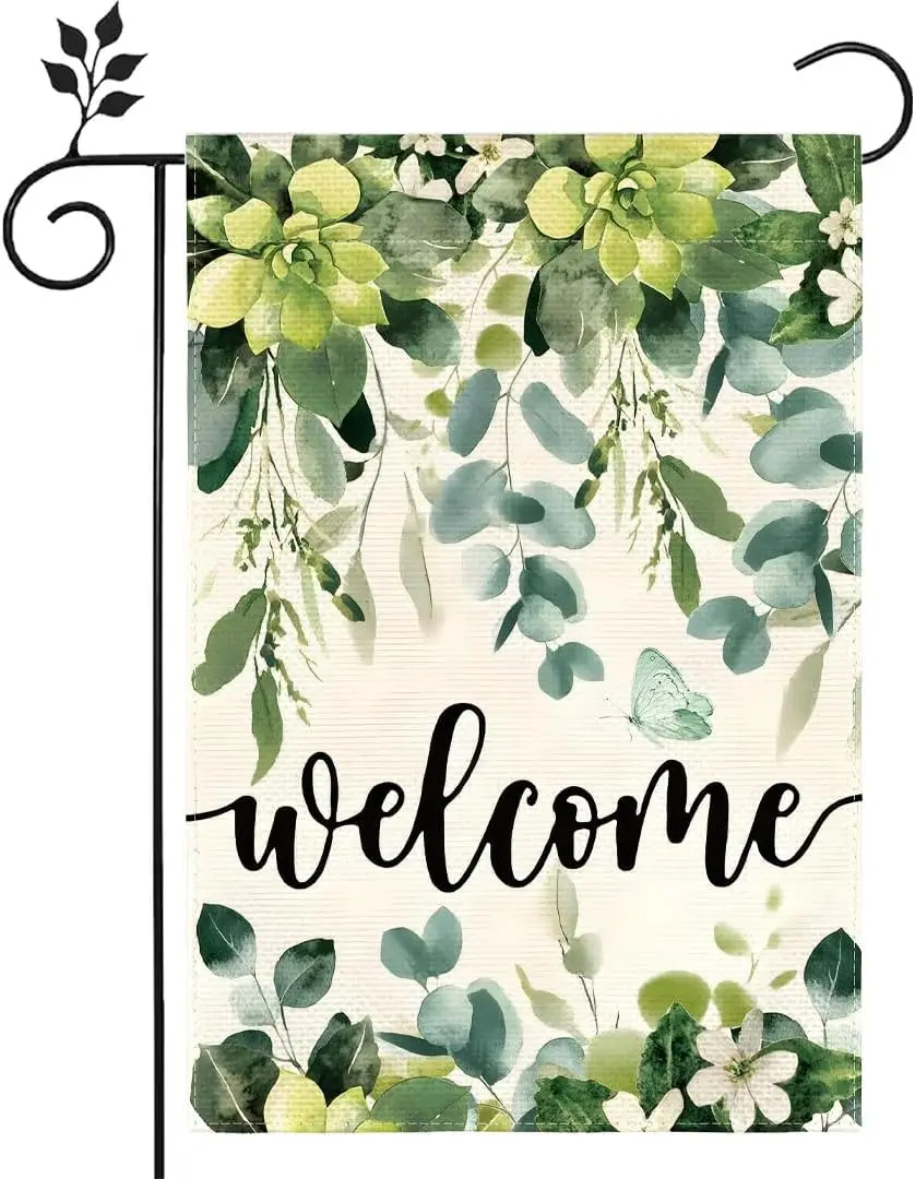 Welcome Spring Color Flowers Garden Flag 12x18 Inch Double Sided for Outside Home Small Burlap Plaid Yard Welcome Flag Decor EEZ