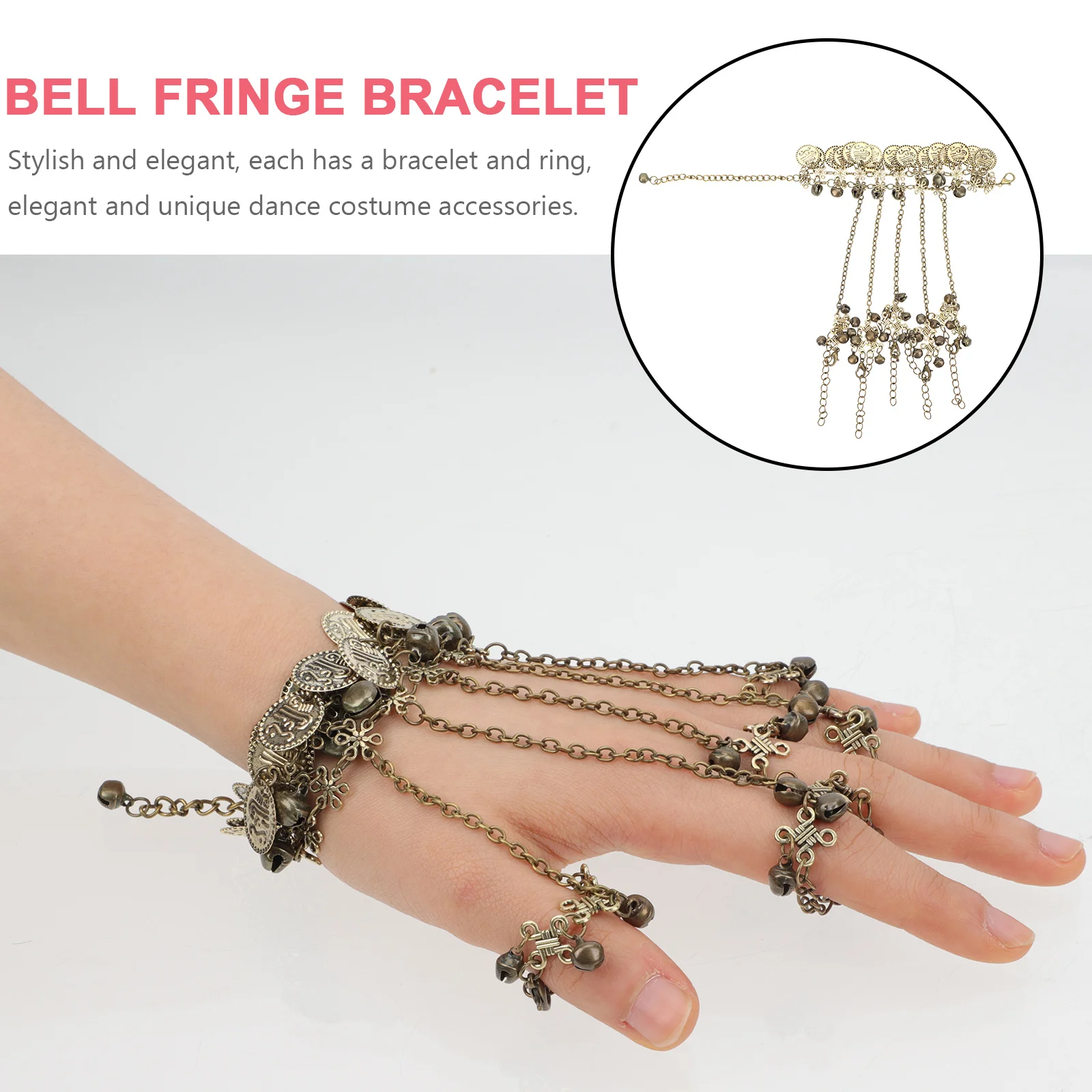 

Retro Bell Bracelet H Chain Decorative Bangle Copper Color Ring Jewelry Stylish Bride Wedding Party Accessories