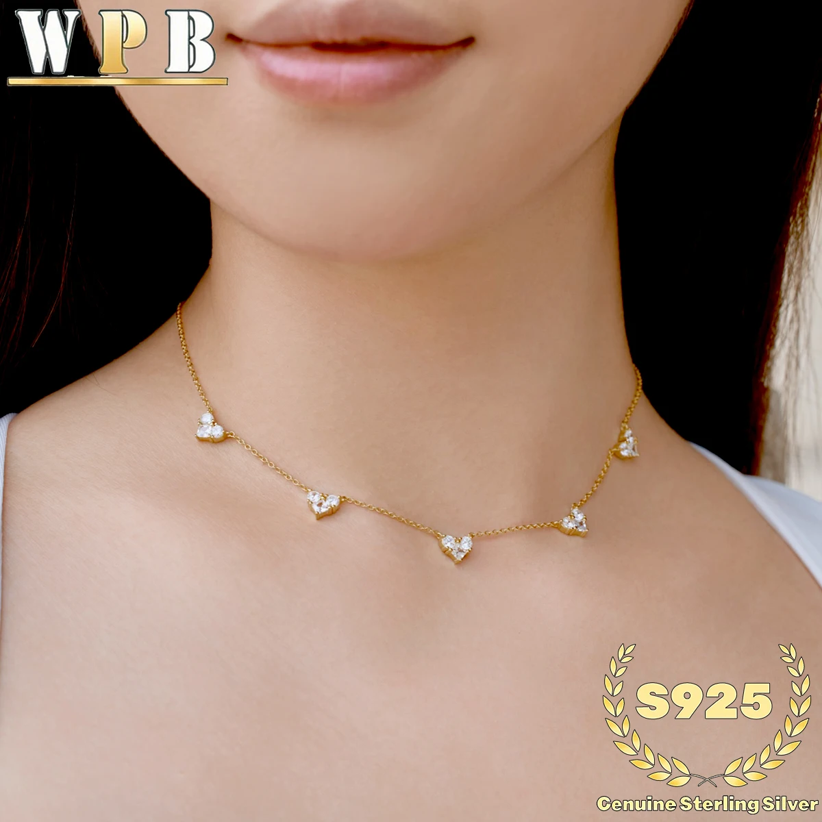 S925 Sterling Silver 5 Hearts Necklace Pave Sparkling Zircon Heart Pendant Romantic Jewelry for Women Valentine Anniversary Gift