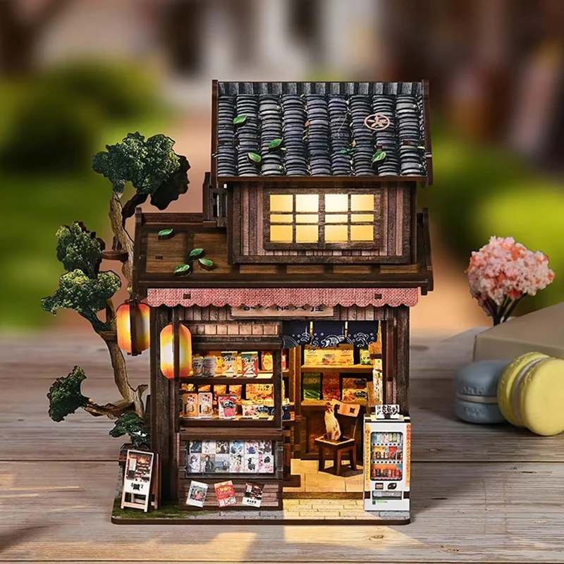 

Набор для сборки миниатюрной деревянной книжной полки FurHaven Kasuga Grocery Store DIY: фигурки, украшение для книжной полки, подарок для взрослых