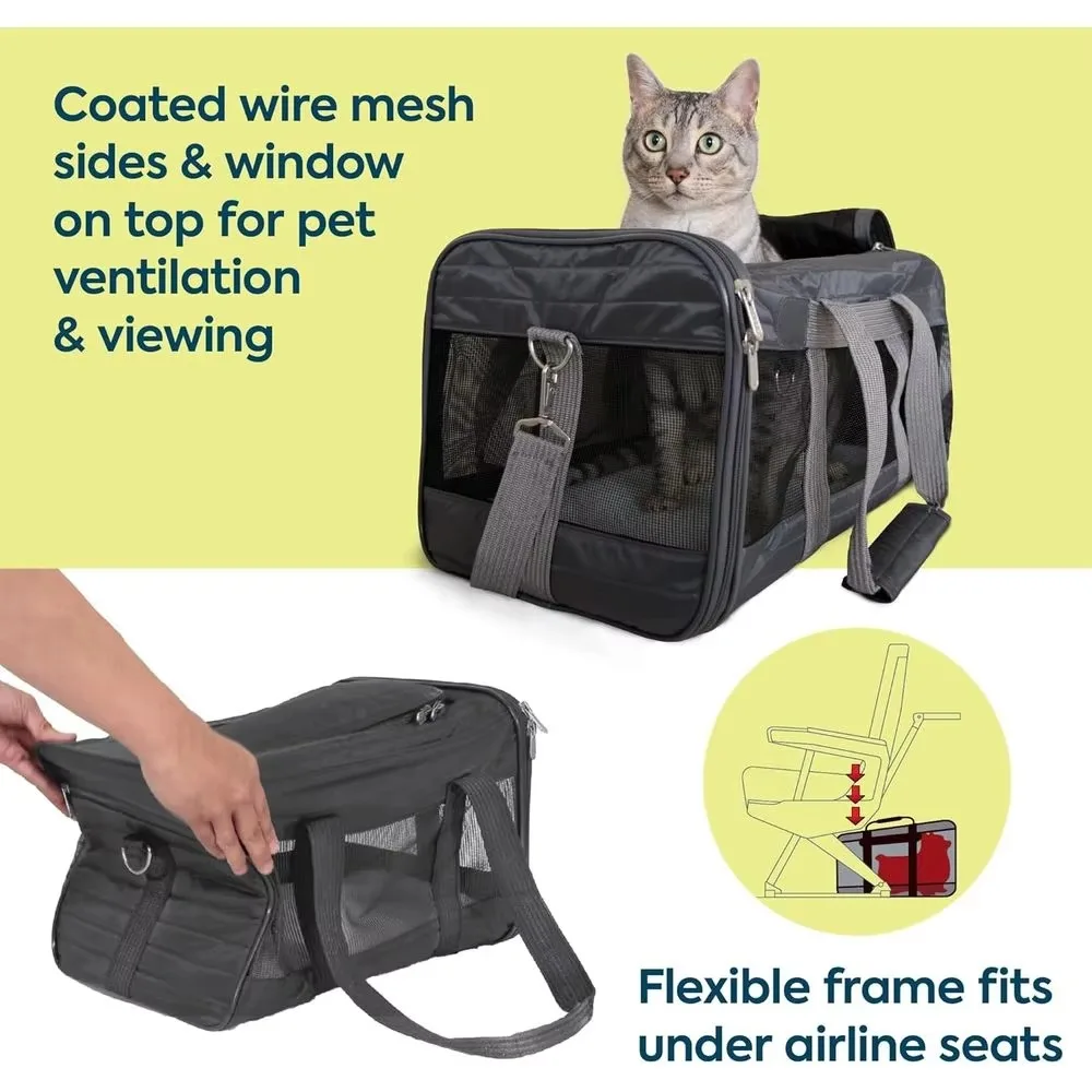 FurStarPet Carrier Airline Approved With Spring Wire Frame - Cat & Dog Carrier For In-Cabin Travel, Mesh Ventilation, Locking Zi