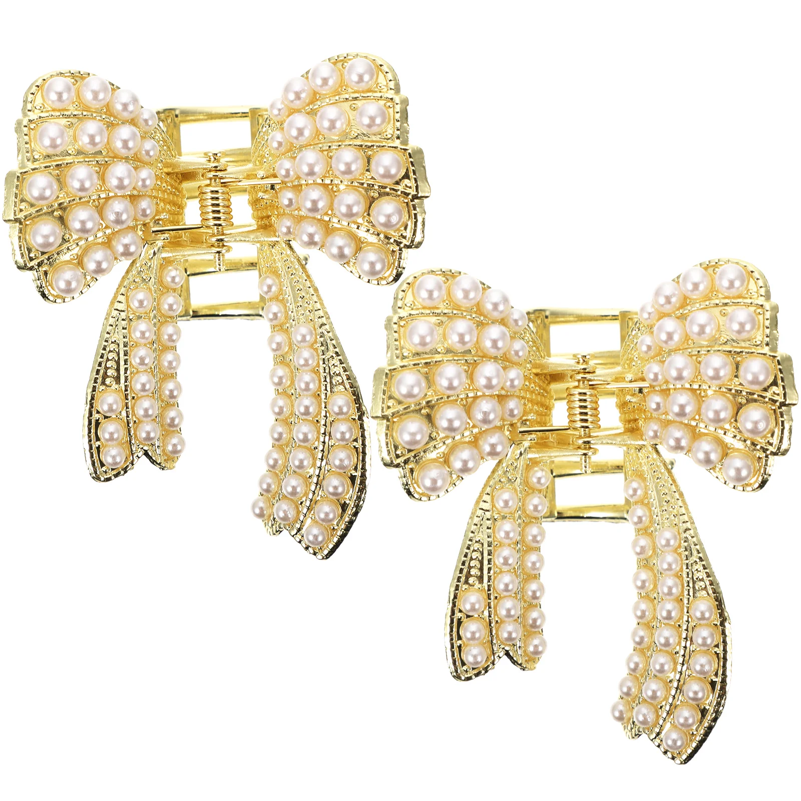 

2 Pcs Pearl Hair Clip Clips for Claw Women Barrettes Pins Alloy / Silver Gold Bow