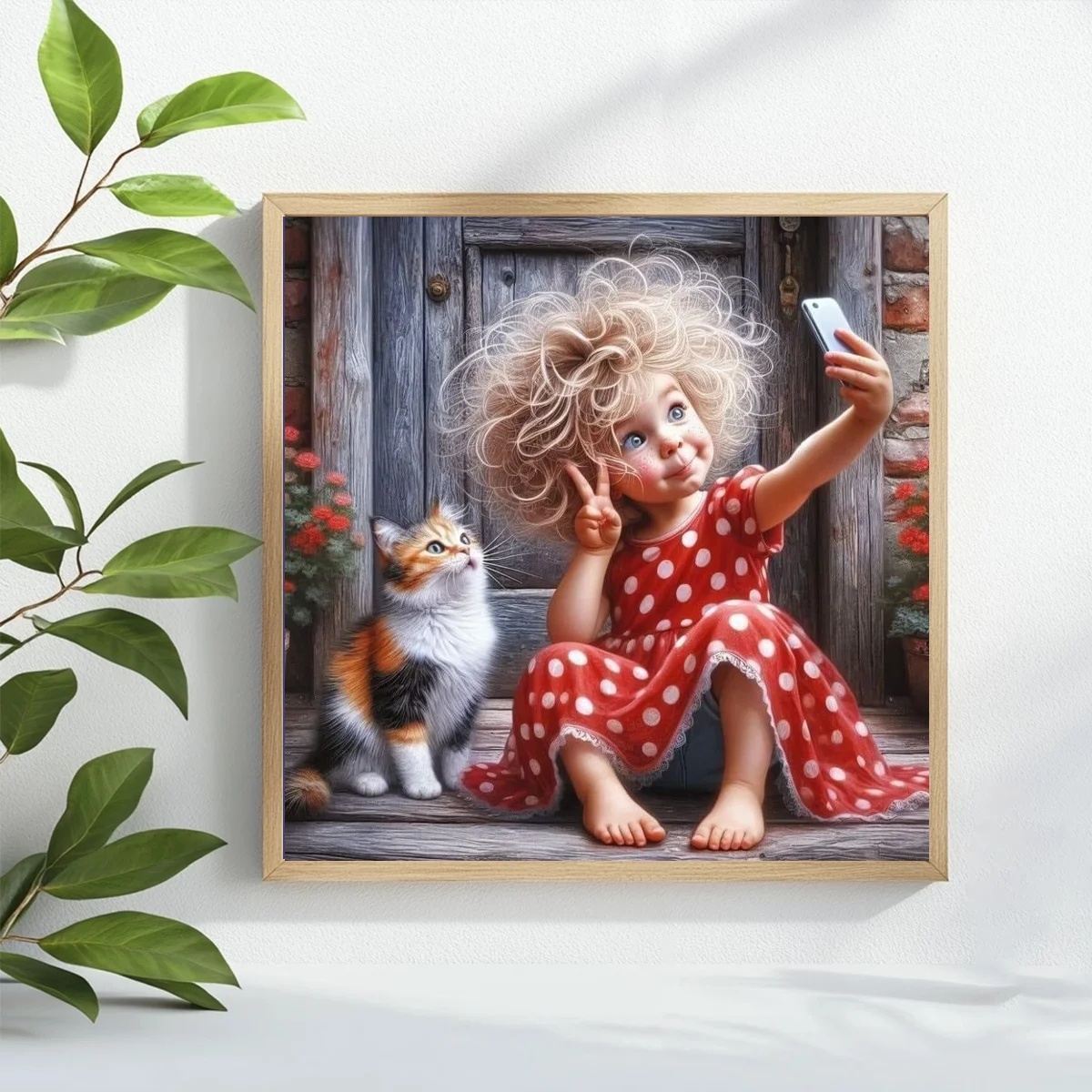 1pc 40X40CM/15.74inch The Little Girl and the Dog Taking Photos Cross Stitch Kit DIY Kit 11CT/14CT Wall Decoration for Gift