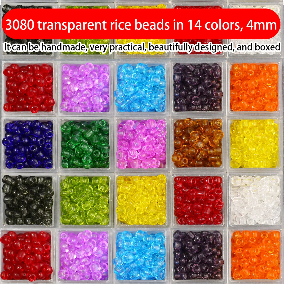 14 Colors 4mm 3080Pcs Set Transparent Multicoloured Glass Beads for Jewelry Making Bracelet Necklace Keychain DIY Accessories