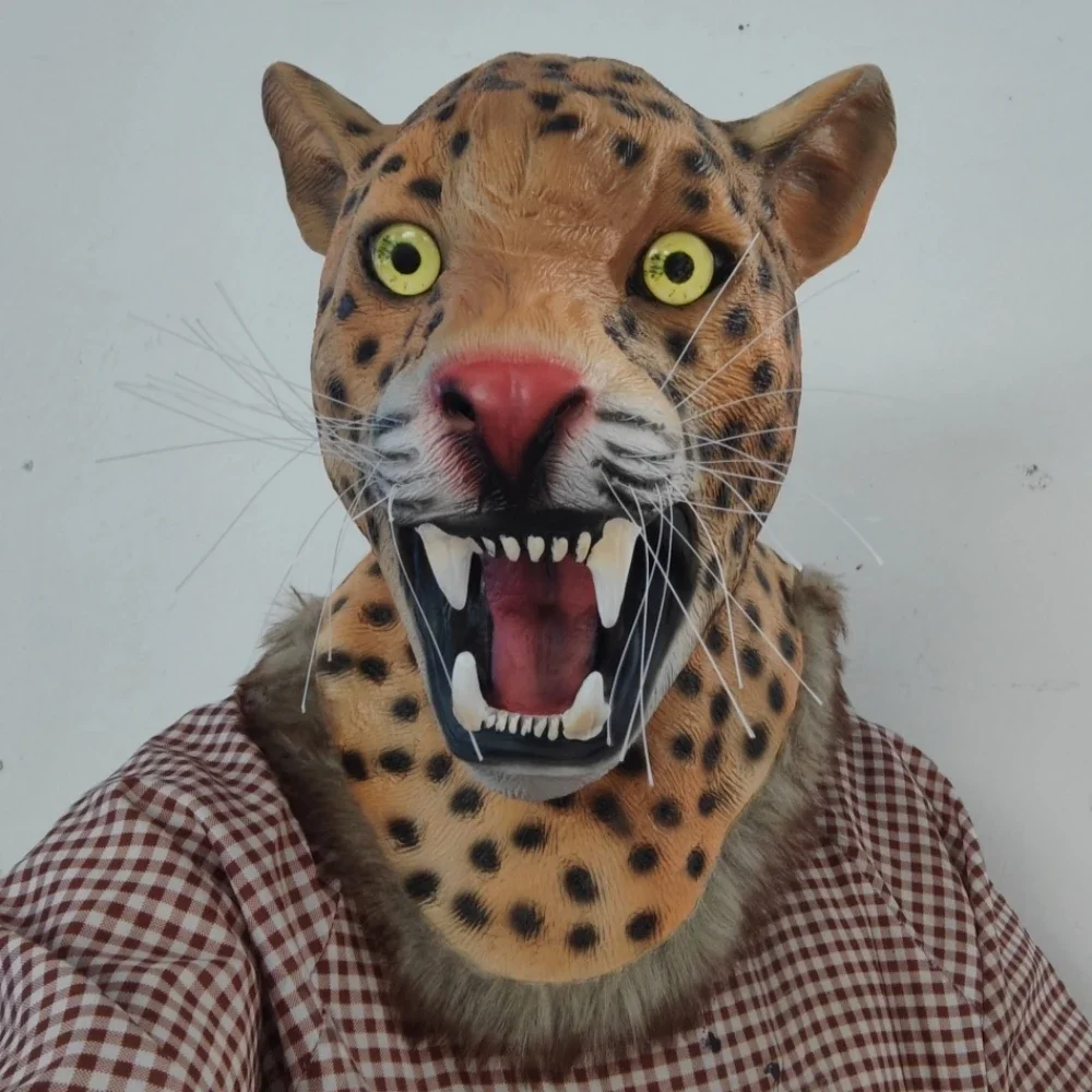 Luipaardmasker Realistisch Cheetah Masker Grappig Volledig Hoofdmasker Wild Dierenmasker voor Halloween Kostuum Cosplay Party Prop