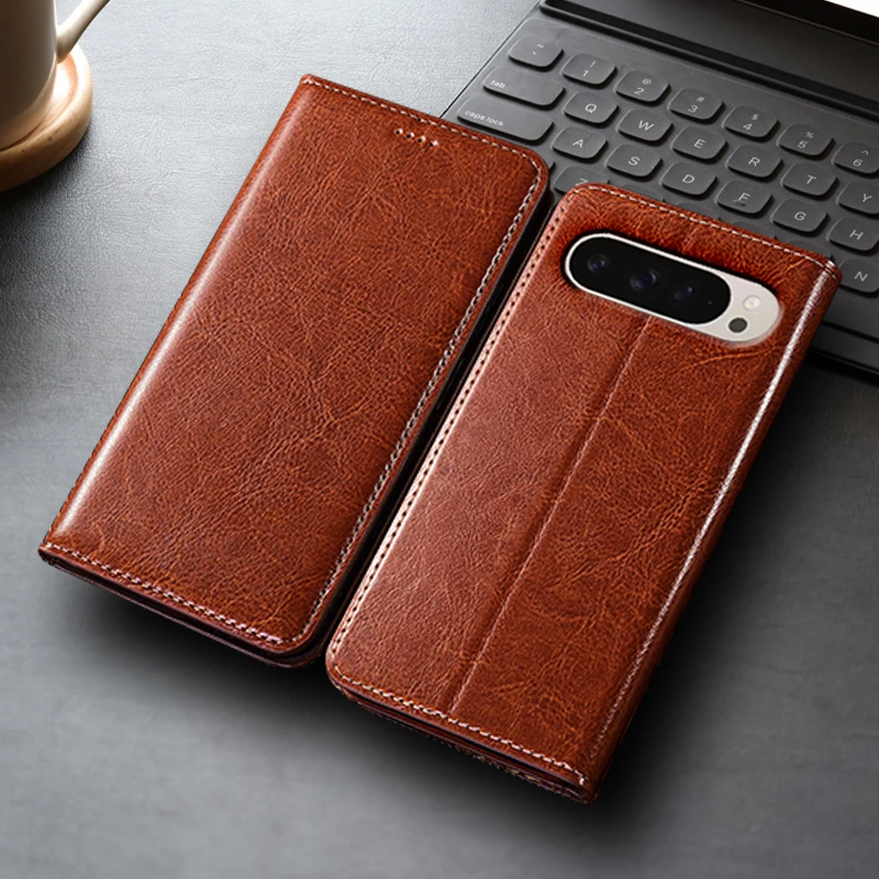 

Crazy Horse Genuine Leather Flip Case For Google Pixel 10 Pro XL Fold Phone Cover Card Cases Scratch Proof