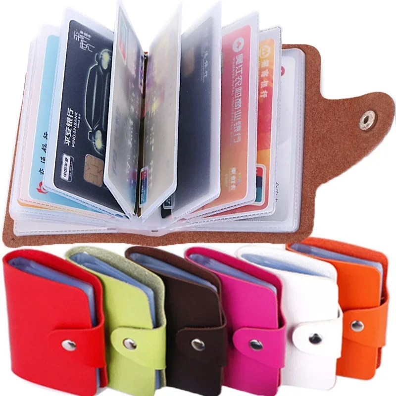 Business Card Holder Anti-theft ID Credit Card Holder Fashion Women\'s 24 Cards Slim PU Leather Pocket Case Coin Purse Wallet