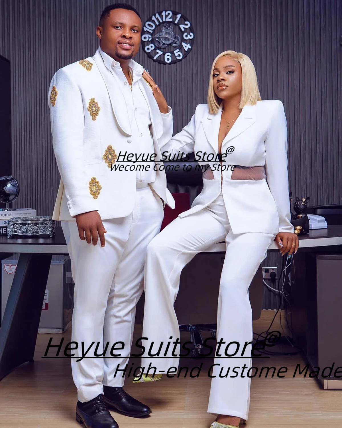 Luxuly White Men Suits Customized Shiny Bead embroidery Groom Wedding Tuxedos 2Pieces Sets Male Prom Blazers Elegant Ropa Hombre