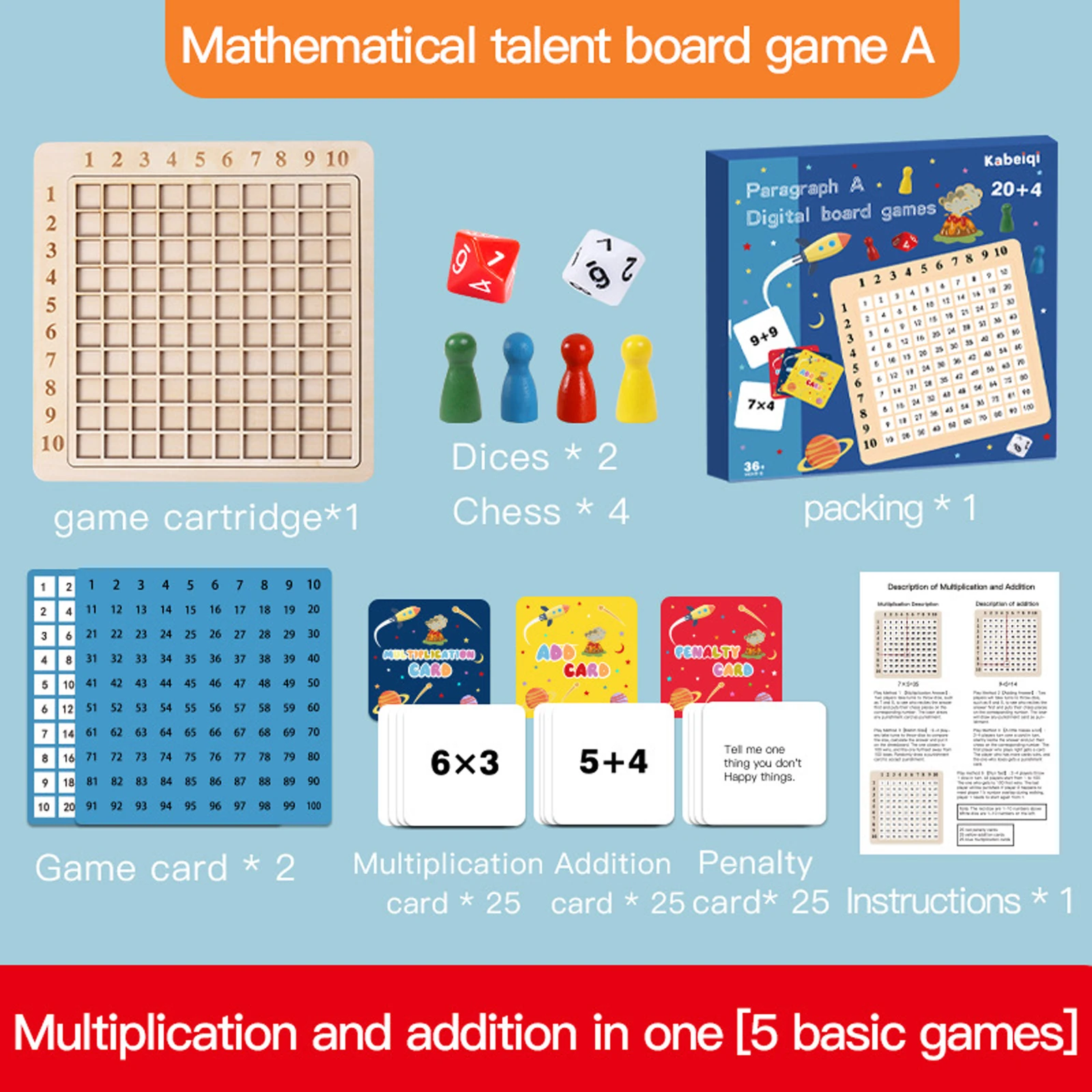 Educational Wooden Multiplication Board Additive Board Math Table Board Game Preschool Learning for Kids Children Gift