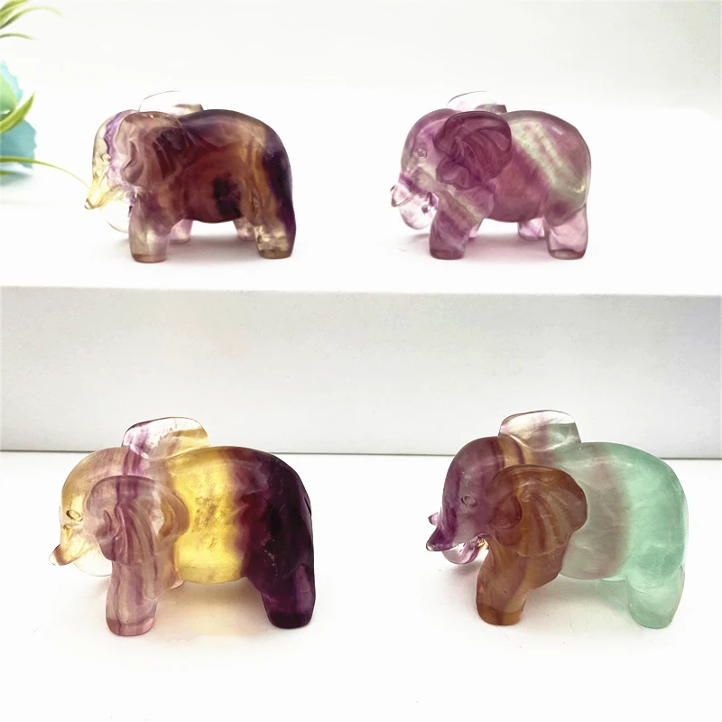 

1pc Natural Fluorite Crystal Elephant Figurines Carving Sculpture Ornaments Animals Statue for Home Room Decor Kids Gifts