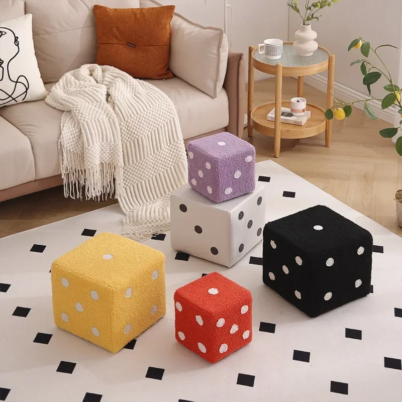 Colorful Plush Dice Shoe Changing Stool Household Sofa Footrest Living Room Chair for Entrance Hallway Home Decoration Ottoman