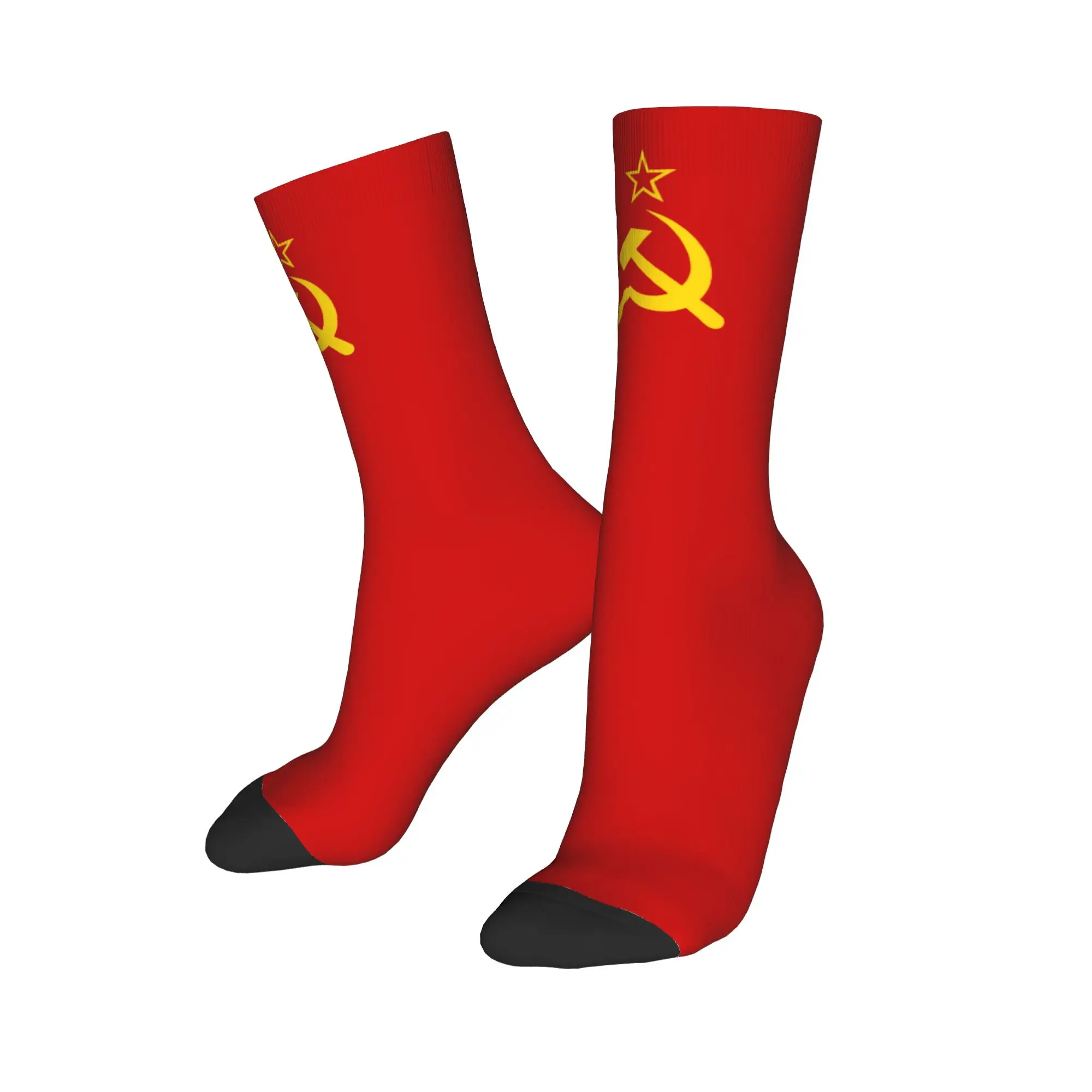 Retro Russian Soviet Flag Men's Crew Socks Unisex Novelty USSR Hammer and Sickle CCCP Spring Summer Autumn Winter Dress Socks