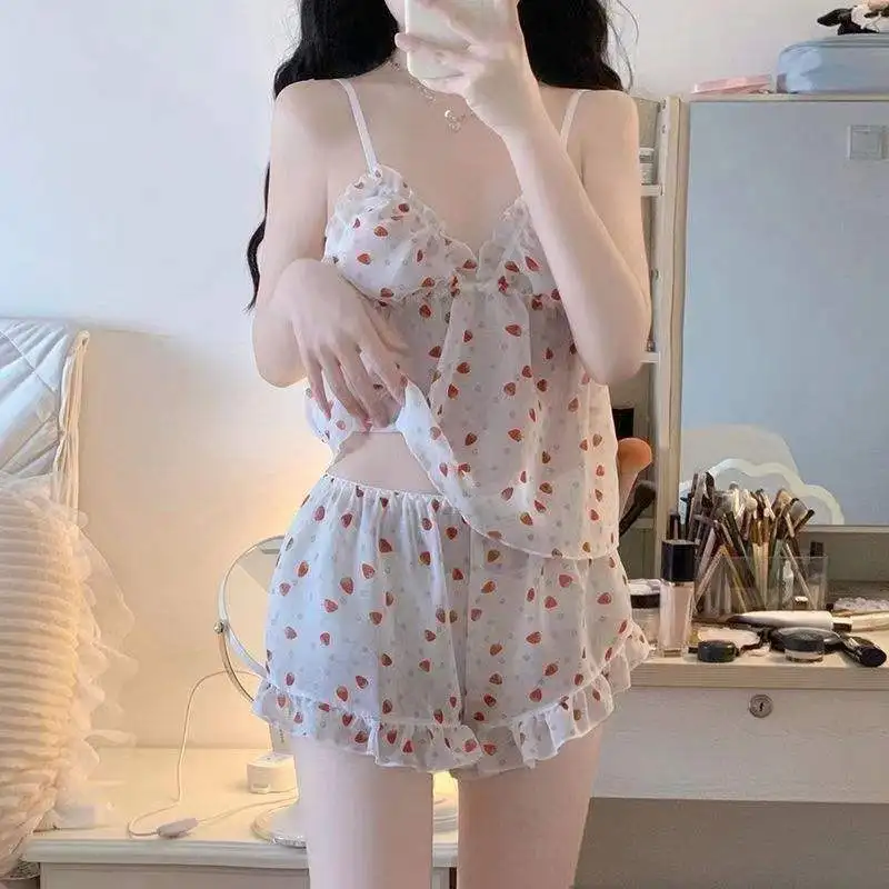 

Pure Desire Sle Stberry V-Ne orts Set Sweet Cute Women's Summer 2023 New Two-Piece Suit Fitn Swimmingwear