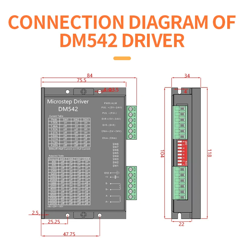 57 Stepper motor set 57BYGH40 torque 0.64N.M length 40MM+DM542 driver 4.0A for 3D printers