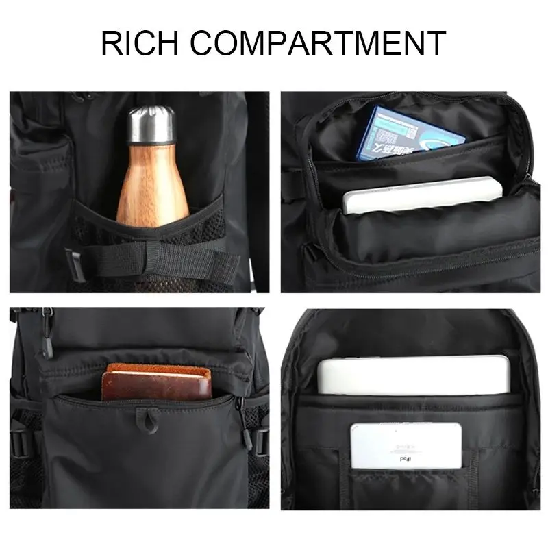 Men's Large Capacity Backpack Black Oxford Cloth Laptop Bag Unisex Youth Dual Shoulder Bag Male Female General Purpose